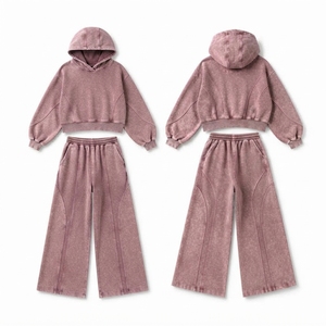 Survêtement délavé à l'acide pour femme, style urbain, pour le sport et le jogging, décontracté, 2 en 1, avec dentelle, couleur unie, hiver, vente en gros - Product Image 4