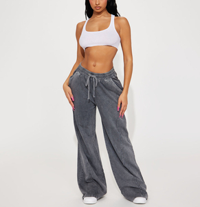 Pantalon de survêtement vintage streetwear ODM en molleton polyester/coton épais de haute qualité pour femme, coupe large avec cordon de serrage, idéal pour l'hiver - Product Image 5