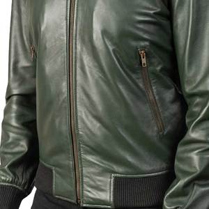 เสื้อแจ็คเก็ตหนังวัวสีเขียวสำหรับผู้ชาย แบบลำลอง มีซิป คอตั้ง - Product Image 3