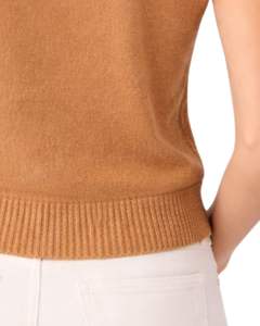 Pull sans manches en maille pour femme, couleur camel, doux et léger, col rond, décontracté, élégant, pour l'été - Product Image 5
