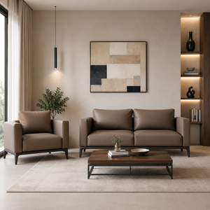 Modern Luxury Leather <b>Sofa</b> <b>Set</b> with American Oak Wood Frame Scandinavian Minimalist Living Room Furniture Premium 3 Plus 1Seater - Product Image 1