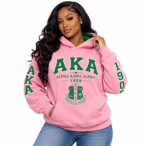 Sweat-shirt à capuche rose respirant Alpha Kappa Alpha pour sororité, imprimé lettres grecques 1908, unisexe, décontracté, pour l'automne - Product Image 1