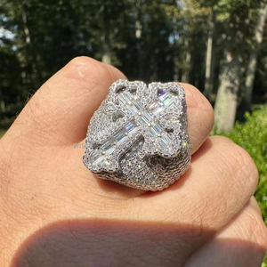 Gothic Tupac <b>Cross</b> Baguette Cut Prong Setting Hip Hop 925 Sterling <b>Silver</b> Wedding Engagement <b>Ring</b> Anniversary Gifts Unisex - Product Image 1