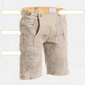 Pantalones Cortos de Cuero Beige Tradicionales para Hombre con Tirantes, Cintura Alta, Cierre de Botones, Ropa Casual de Verano - Product Image 4