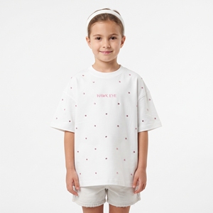 Camiseta de Alta Calidad para Niñas, Corte Holgado, Hombros Caídos, Manga Corta, Algodón, Estilo Casual, Logotipo Bordado Personalizado - Product Image 1