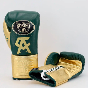 Guantes de Boxeo de Cuero con Cordones No Boxing No Life Pro, Color Verde Oscuro con Logotipo CA Dorado Metálico, Guantes de Entrenamiento de Kickboxing - Product Image 6