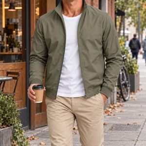 Chaqueta Bomber Casual de Lona Premium para Hombre, Color Verde Oliva, Cierre Completo, Ropa de Invierno, Logotipo Personalizado, Fabricante OEM - Product Image 3