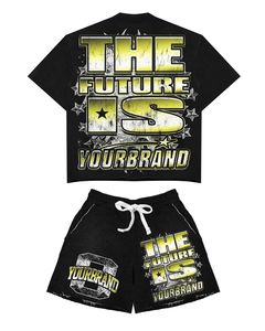 Ensemble court d'hiver 2 pièces pour homme, style streetwear décontracté et élégant, respirant, écologique, en tissu éponge polyester/coton 320g, avec t-shirts effet délavé - Product Image 3