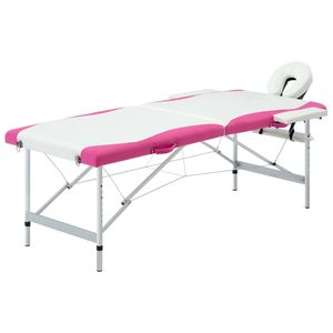 Table de massage pliable en aluminium à 2 zones, blanche et rose, pour la relaxation et le confort - Product Image 1