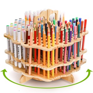 Mango Wood <b>Rotating</b> Pen Holder Organizer | Wholesale <b>Desk</b> Brush Storage - Product Image 1