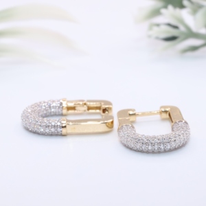 Pendientes de aro en forma de U de oro amarillo con diamantes cultivados en laboratorio, micro pavé, ovalados, tipo Bali Huggie, joyería fina personalizada para mujer - Product Image 1