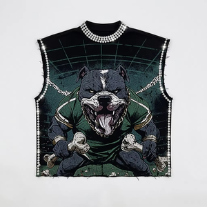 Débardeur personnalisé avec impression DTG et strass, 100% coton jersey, tissu doux, style vintage, sans manches, unisexe, OEM - Product Image 1