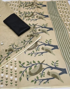 Traditional Checkered Colour <b>Block</b> Dharmavaram Cotton Silk Linen Saree for Party - Product Image 4
