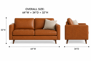 Sofá Loveseat de Cuero Genuino Estilo Mid-Century Moderno, Respaldo Firme, Brazos Cuadrados, Patas de Madera, Mueble para Sala de Estar - Product Image 2