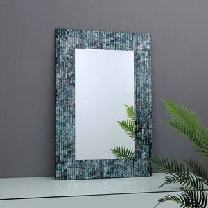 Boho Style <b>Rectangular</b> Mother Of Pearl <b>Mirror</b> Mosaic Shell Decorative <b>Wall</b> Hanging <b>Mirror</b> With Unique Dark Blue Tiles - Product Image 3