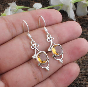 ต่างหูหยดน้ำซิทรินธรรมชาติ 925 เงินสเตอร์ลิงทำด้วยมือหรูหรางานแต่งงานเครื่องประดับสตรี - Product Image 2