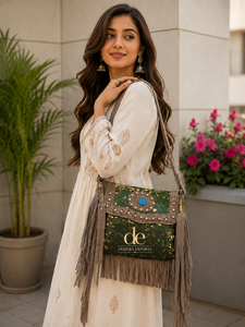 Hair on Hide Leather Fringe Handbag Metallic Fringe Stone Sling <b>Purse</b> Women Sling <b>Purse</b> Western Style Handbag - Product Image 6