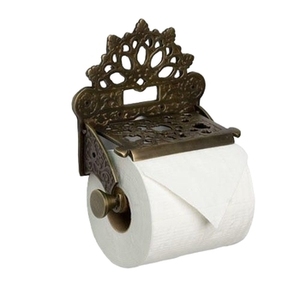 Porte-papier toilette vintage en laiton sculpté avec étagère pour téléphone, distributeur de rouleaux de papier mural en bronze antique filigrané - Product Image 1