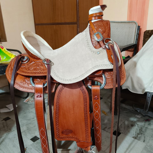 Selle de cheval en cuir western artisanale |   Siège en cuir brut 16 pouces |   Selle d'équitation florale à motifs pour le ranch |   2026 Premium Pro Max - Product Image 1
