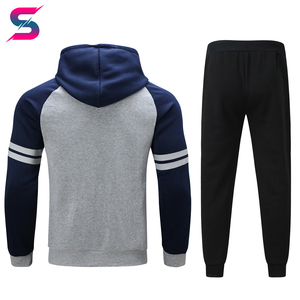 Men's Color Blocking Hooded Tracksuit <b>Set</b> Casual Autumn Wear Full Sleeve Drawstring Sweatshirt And Pants Polyester Cotton - Product Image 3
