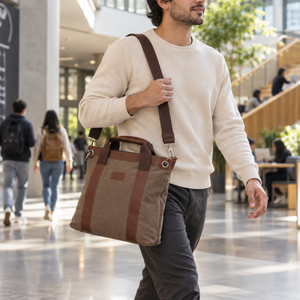 Sac à dos messager en toile durable avec fermeture à boucle et bandoulière réglable pour hommes |   Sac de transport quotidien pour le travail, l'école et les voyages - Product Image 3