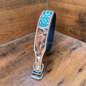 Western Hand Tooled Leather <b>Dog</b> <b>Collar</b> Soft Durable Small Size Pet <b>Collar</b> for <b>Training</b> Wholesale Bulk Product - Product Image 3