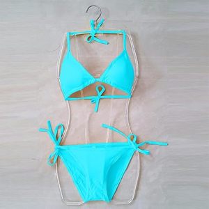 Women's Sexy Two Piece <b>Bikini</b> Set Triangle Top Tie Side Bottom Halter Lace Up Solid Color <b>Bikini</b> Set - Product Image 4