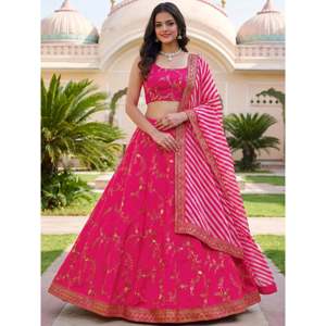 Pink Embroidered Silk Lehenga Choli for <b>Wedding</b> - Product Image 5