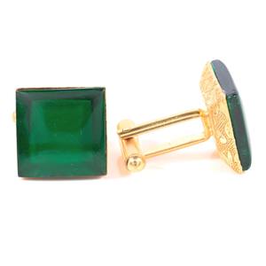 Boutons de manchette personnalisés en jade vert naturel brut plaqué or pour le marié - Product Image 4