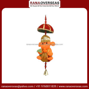 Carillon éolien en tissu de coton Lord Ganesha avec cloches Art traditionnel fait à la main pour le temple d'entrée et la décoration de la maison - Product Image 5