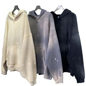 Sweat-shirt à capuche en polaire beige coupe classique, effet délavé, poche avant, streetwear pour homme, vêtements d'hiver, 100% polyester - Product Image 5