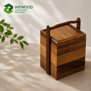 WEWOOD ZX-BP025 Acacia Wood Eco-Friendly Rectangle Box Glass Lid 6 Compartment Herb Storage <b>Container</b> Durable Hand Wash Only - Product Image 1