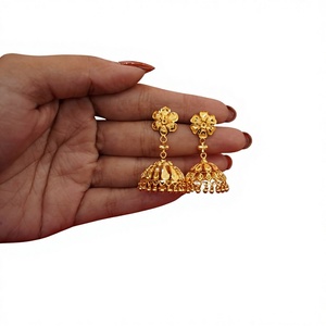 Authentic 22K Solid Gold Floral Jhumka Earrings Traditional Indian Handmade Bridal Jewelry Filigree Drop Bell Earrings - Product Image 1