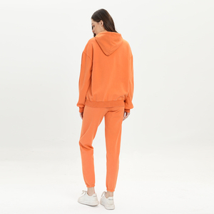 Conjunto Deportivo con Capucha para Mujer, Color Naranja Sólido, Manga Larga, Pantalones Casuales con Bolsillos Laterales, Transpirable, de Algodón, para Otoño - Product Image 2