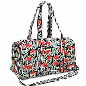 Striped Cotton Barrel-Shaped Duffel <b>Bag</b> Cross-Body Strap Zipper <b>Large</b> Capacity Vintage Unisex Casual Handbag Water Embroidery - Product Image 1