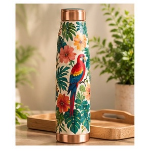 กระติกน้ำทองแดงลายดอกไม้ศิลปะพร้อมฝาปิด พกพาสะดวกสำหรับเดินทาง - Product Image 1