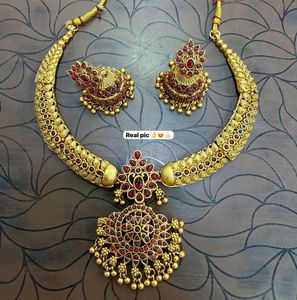 High Quality Traditional Tempal Laxmi <b>Gold</b>-Plated Flower Design Coin Necklace Earrings <b>Set</b> Crystal Rhinestone Ethnic Wedding - Product Image 1
