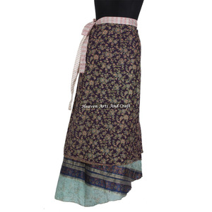 Amazing Colors and Prints for Summer Days in Silk <b>Wrap</b> <b>Skirt</b> Australia / New Zealand Vintage Silk Sari Women Wear Two Layer Long - Product Image 2