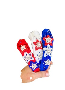 Fashionable Beaded Mardi Gras Rhinestone <b>Pearl</b> <b>Headband</b> Handmade Knotted Christmas Fabric Party Accessory for Halloween - Product Image 2