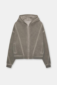Sweat à capuche unisexe pour homme, coupe courte et oversize, effet délavé à l'acide, avec fermeture éclair, en coton thermique respirant, grammage lourd 500 GSM, doublé, pour l'hiver - Product Image 1