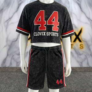 Acid Wash Streetwear Set Men Loose Fit T <b>Shirt</b> And Shorts Matching Set Wholesale Manufacturer - Product Image 3