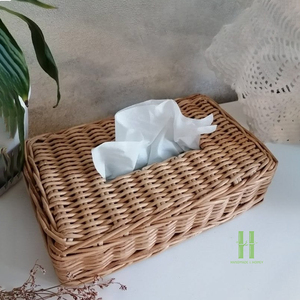 Boîte de rangement en papier écologique incontournable avec couvercle, porte-mouchoirs, organisateur, panier de rangement en fibre de rotin naturel fait main - Product Image 1