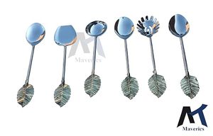Serving Spoon Set Metal Leaf Handle <b>Mirror</b> Polish Long Handle Durable Modern Design Party Use - Product Image 6