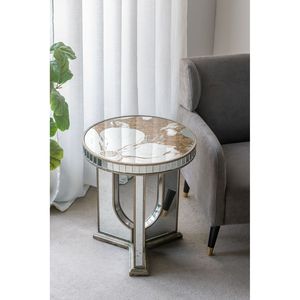 Elegant Floral Design 21.5x21.5x25\" Round <b>Console</b> <b>Table</b> with Mirrored <b>Silver</b> Finish - Product Image 1