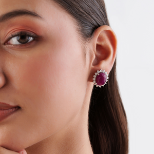 Productos Exclusivos Más Vendidos 18.91ct. Pendientes de tuerca con racimo de rubíes y diamantes, joyería nupcial llamativa, oro blanco real de 14 quilates - Product Image 4
