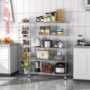 Heavy Duty 5 Tier Wire Shelving Unit 6000lbs Capacity 82\" H X 48\" L X <b>24</b>\" D <b>Chrome</b> Storage Rack with <b>Wheels</b> Shelf Liners - Product Image 5
