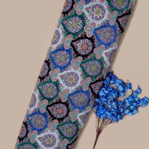 Royal Sapphire Blue & White Crepe Fabric <b>Simulated</b> Micro-Sequin <b>Diamond</b> Grid Print - Product Image 4