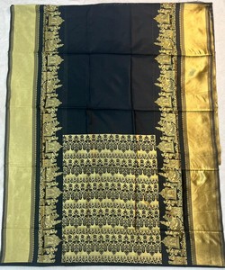 Sari de seda licuosa con bordado de fantasía y blusa sin coser, para uso diario, precio al por mayor, prenda étnica, negro 84992 - Product Image 5