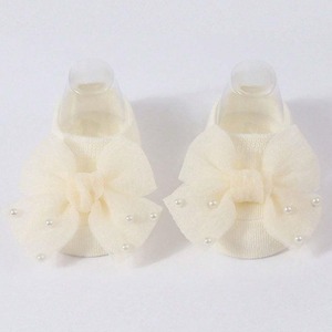 Calcetines Blancos para Bebé con Lazo de Encaje, Tejidos en Algodón Orgánico, Antideslizantes, Diseño Sólido, Grosor Estándar, Transpirables, para Recién Nacidos, Primavera - Product Image 1