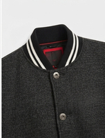 Veste universitaire noire en mélange de laine avec manches en cuir